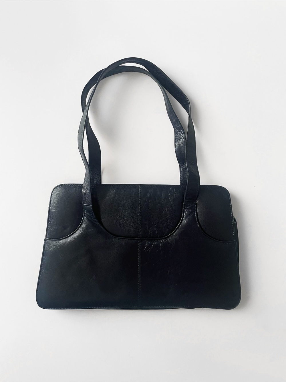 Vintage Navy Leather Shoulder Bag - made in Spain